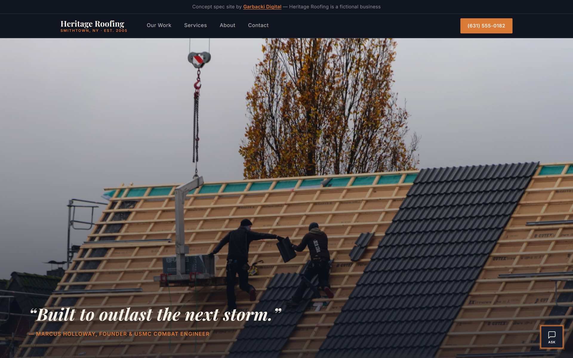 Heritage Roofing Group — concept site homepage screenshot