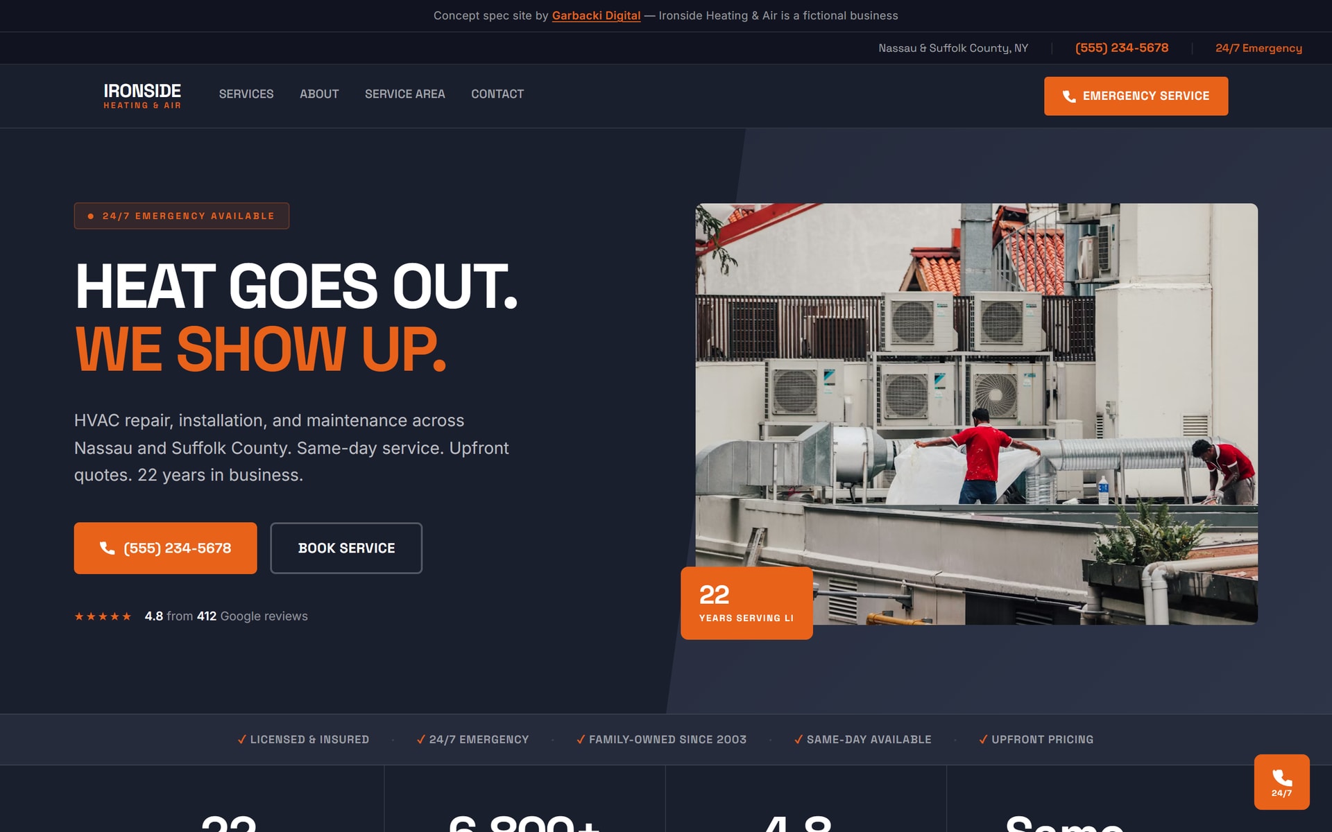 Ironside Heating & Air — concept site homepage screenshot