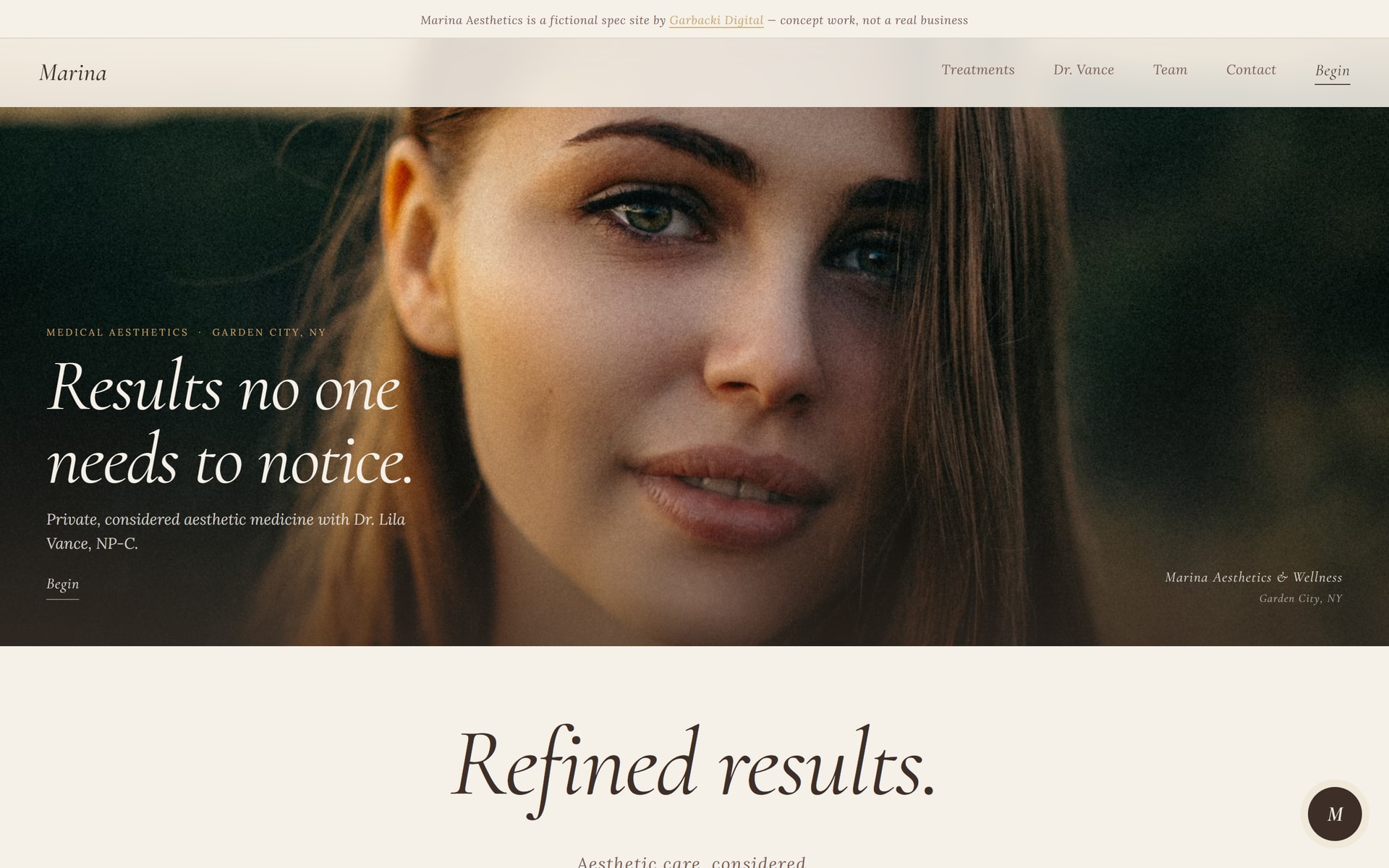 Marina Aesthetics & Wellness — concept site homepage screenshot